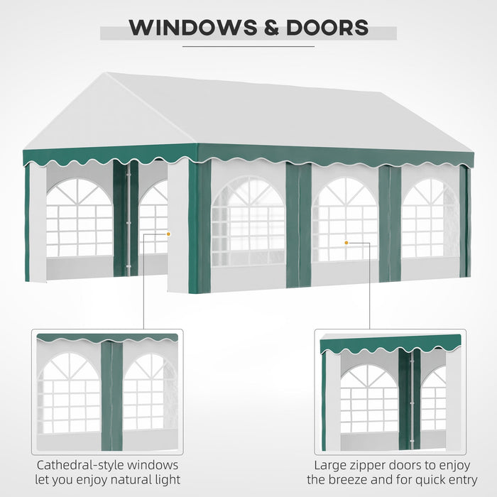 Metal Frame Gazebo With Sides, 6x4m, White/Green