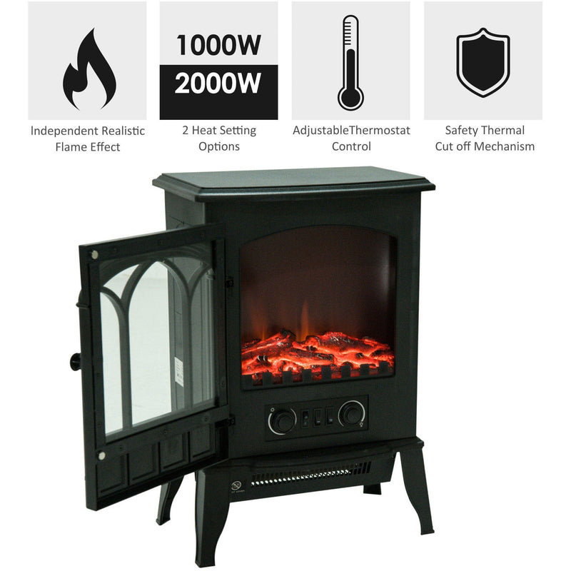 Freestanding Electric Fireplace Heater, 1000W/2000W