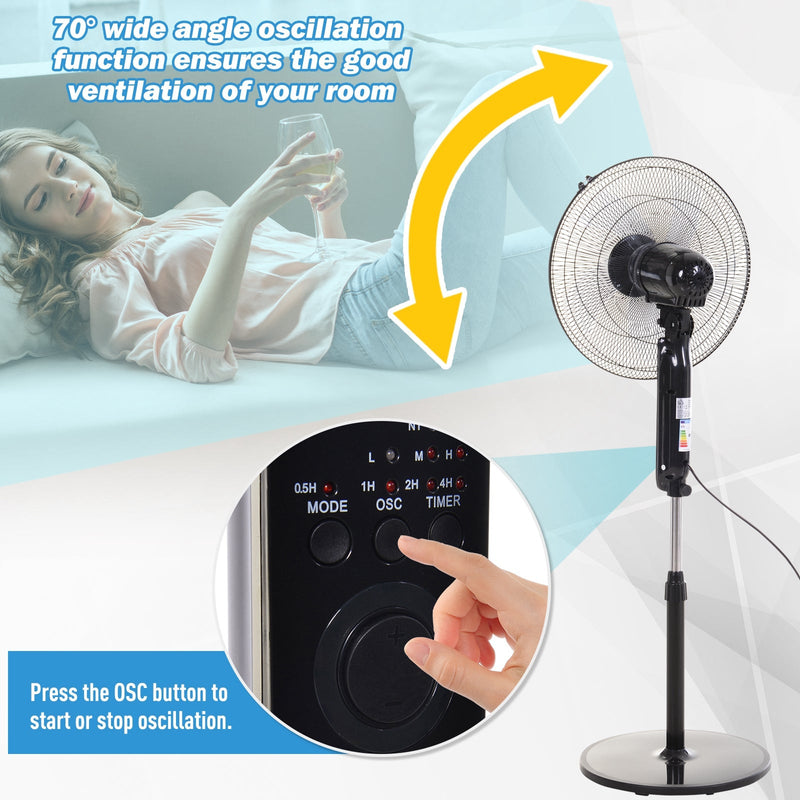 HOMCOM Oscillating Floor Fan W/ Remote Control-Standing Cooling Machine Indoor Air Refresher w/ Adjustable Height, Speed Mode, 7.5-Hour Timer Black Homcom