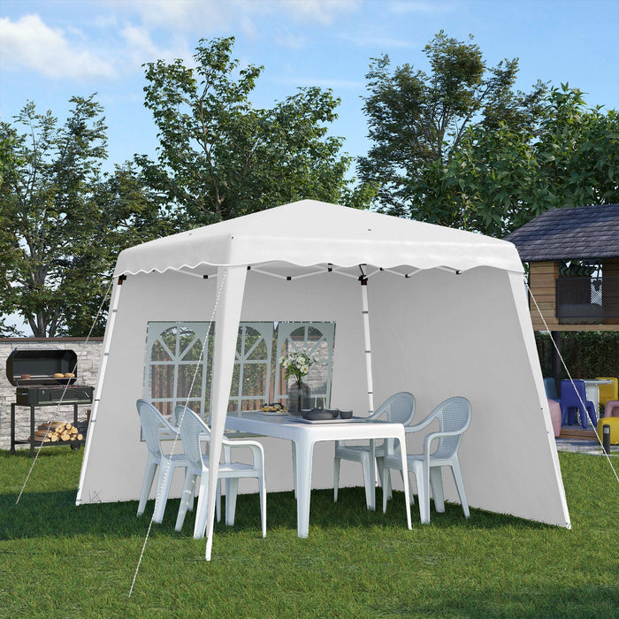 3x3 Pop Up Gazebo With 2 Sides, Slanted Legs, UV50+, White