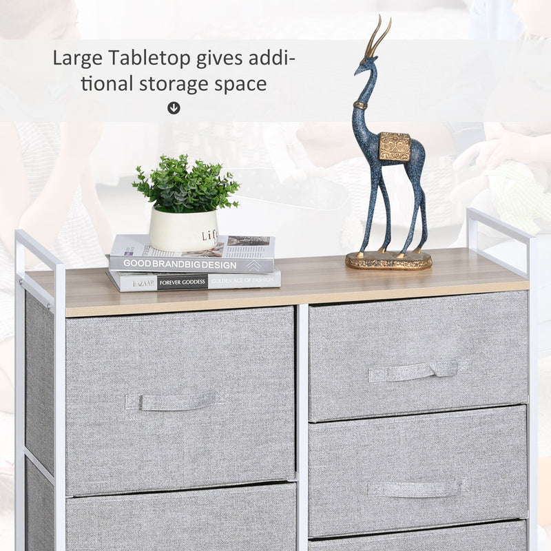 HOMCOM 5 Drawer Linen Basket Storage Unit Home Organisation w/ Shelf Handles Metal Frame Adjustable Feet Hallway Home Dresser Grey Homcom