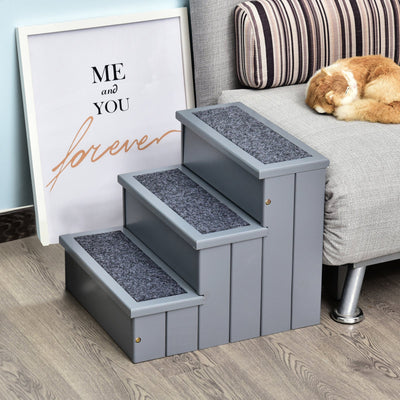3-Step Pet Stairs, Non-Slip, Grey Pawhut