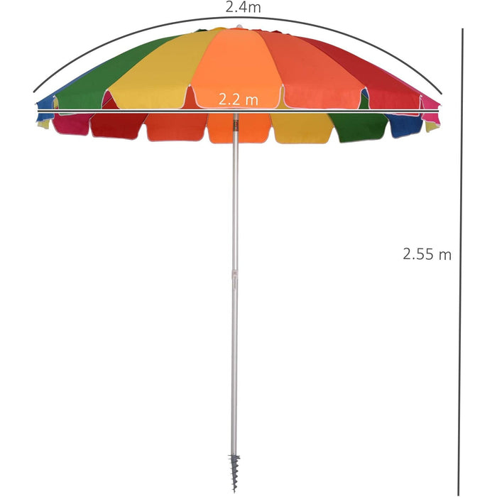 2.4m Arc Beach Umbrella - Sand Anchor, Adjustable Tilt