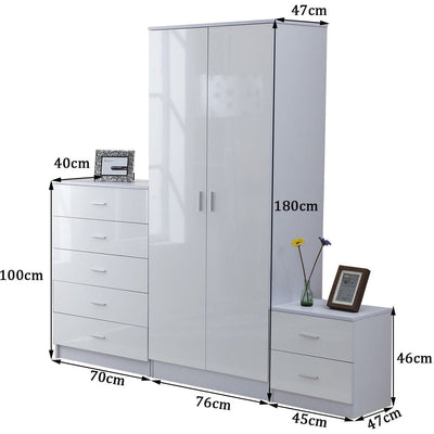 White Gloss Bedroom Furniture Set, 3 Piece Homcom