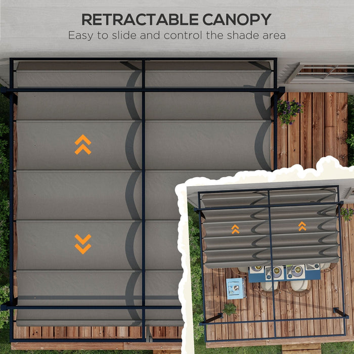 3x4m Retractable Pergola Canopy Kit, Steel Frame, Dark Grey