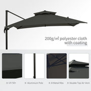 Roma 3m Square Cantilever Parasol With Base, Grey Outsunny