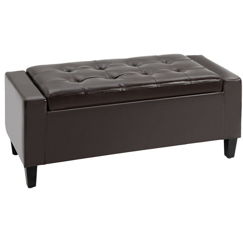 Brown Leather Storage Ottoman, 92x40x40 cm