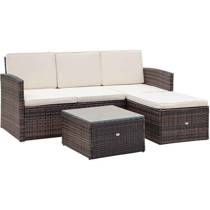 4 Seater Brown Rattan Corner Sofa with Coffee Table