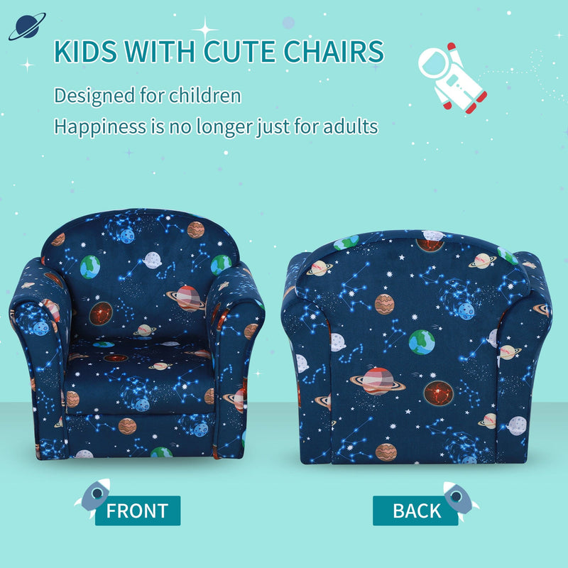 Kids' Blue Planet-Themed Armchair with Wooden Frame