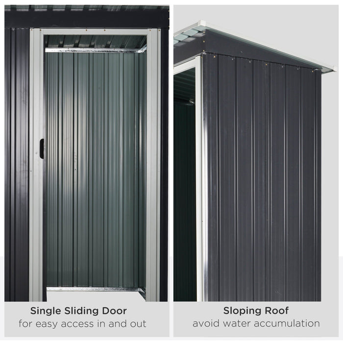 5x3ft Metal Garden Storage Shed with Sliding Door, Black