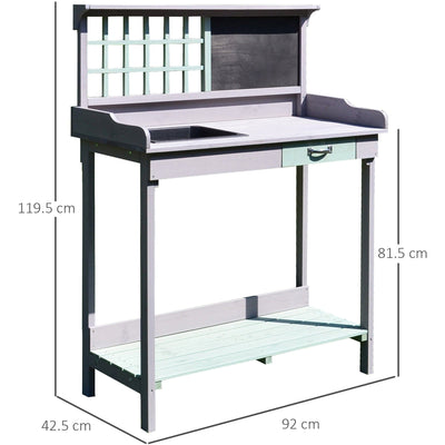Outdoor Wooden Potting Table With Drawer Outsunny