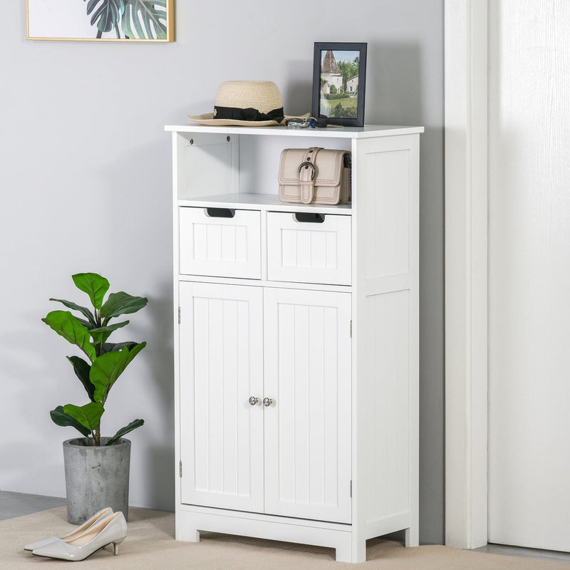 White Bathroom Floor Cabinet With 2 Drawers