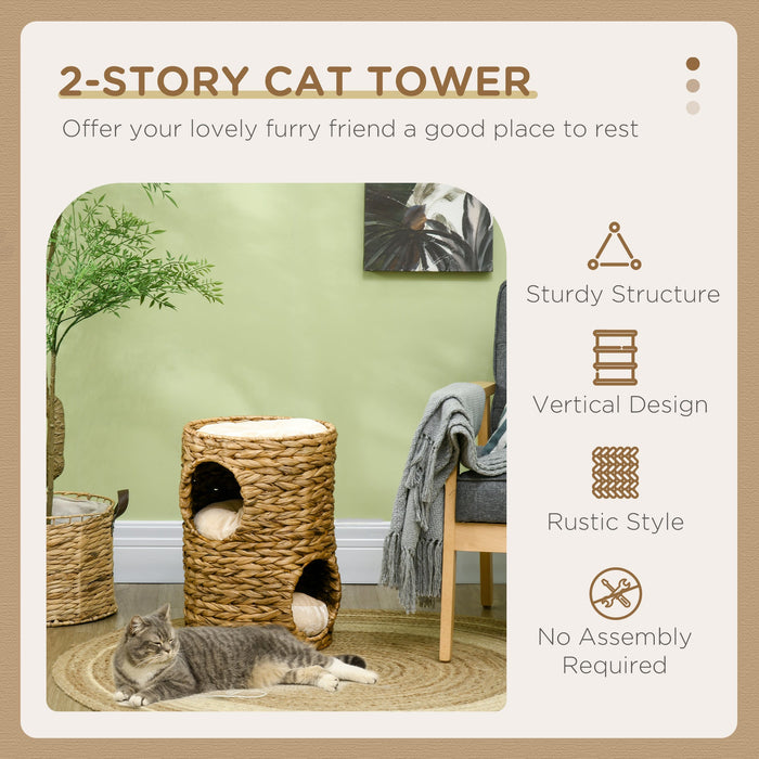 PawHut Indoor Cat Tower with Dual Houses - Light Brown