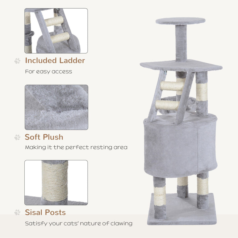Grey Cat Tree, 125cm, Scratch Post, Climb Activity Centre