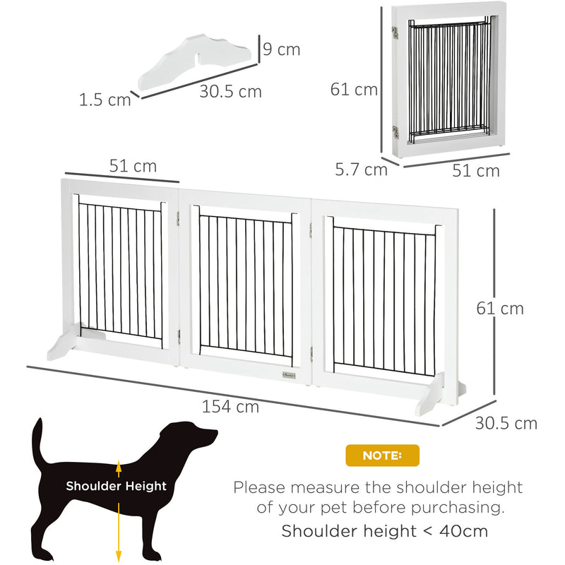 Freestanding Wooden Dog Gate, 3 Panel, Foldable, 61cm, White