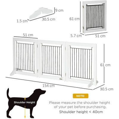 Freestanding Wooden Dog Gate, 3 Panel, Foldable, 61cm, White Homcom