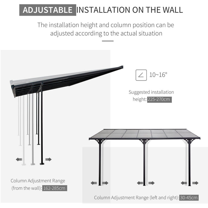 Wall Mounted Gazebo Pergola, Polycarbonate Roof, 4x3m