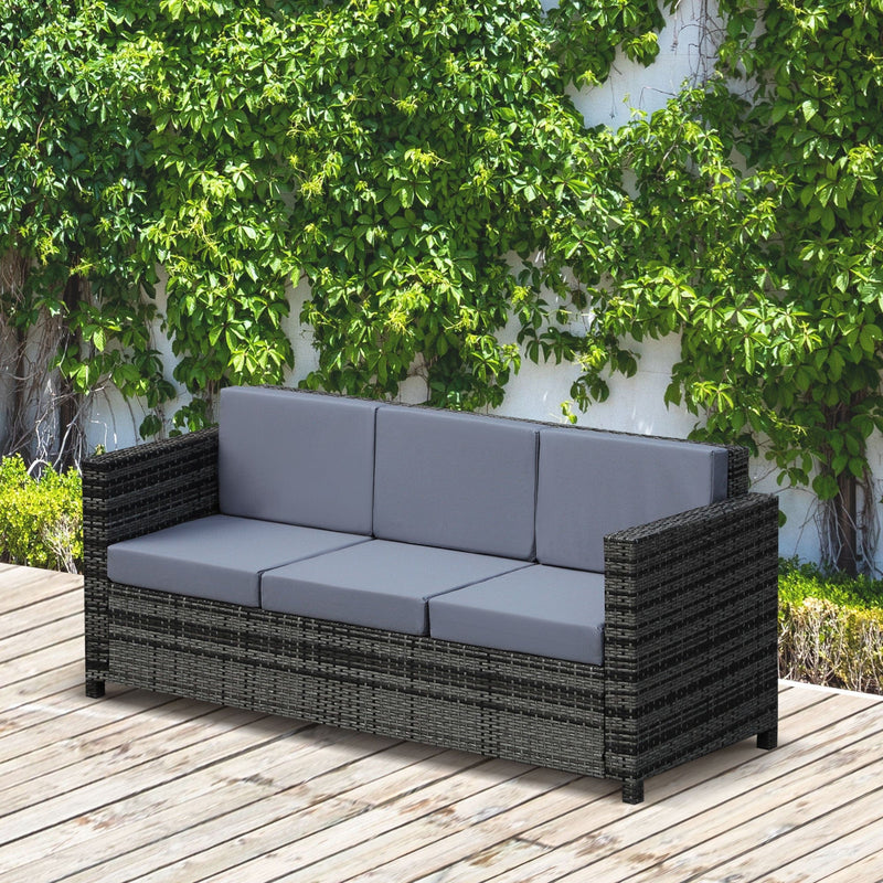 3 Seater Rattan Sofa with Fire Cushions Outsunny