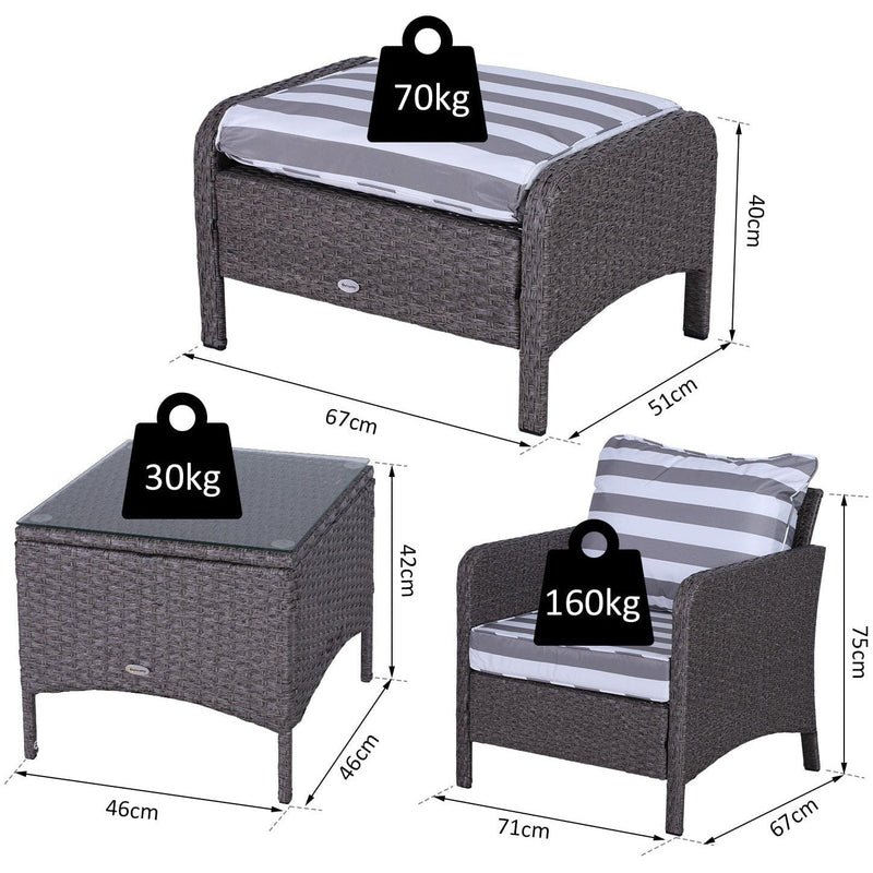 Rattan Garden Lounge Set with Glass Table & Cushions