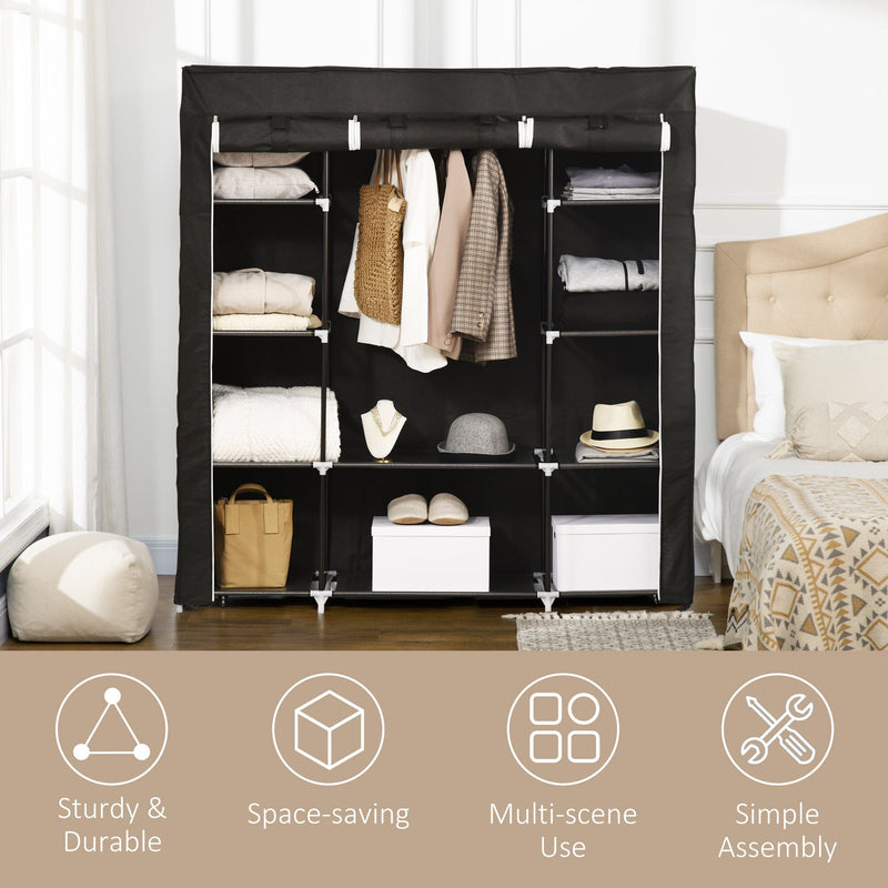 Black 10-Shelf Foldable Fabric Wardrobe