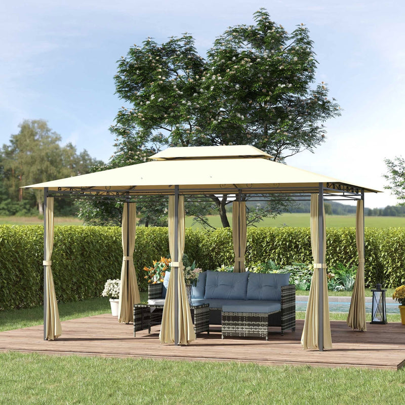 Metal Frame Gazebo, 4x3, Cream Canopy & Curtains
