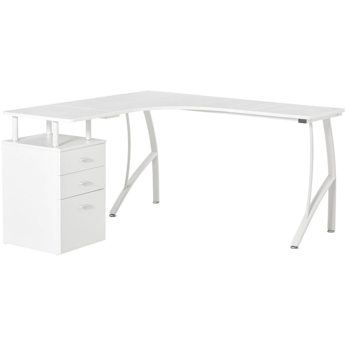 White L Shaped Desk, Storage Drawer, Industrial Style