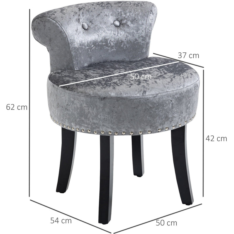 Grey Velvet Round Dressing Stool