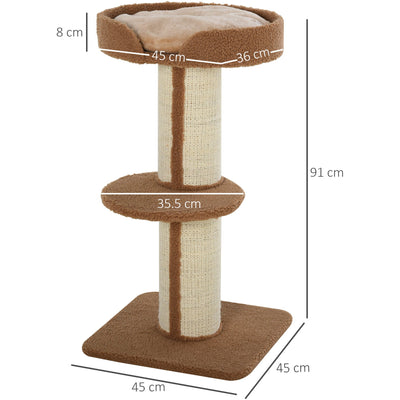 91cm Cat Tree, Sisal Post, Play Tower, Perch, Lamb Cashmere Pawhut