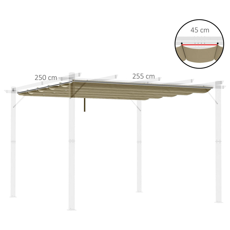 Outsunny Retractable Pergola Shade Cover, Replacement Canopy Fabric for 3 x 3 (m) Pergola, Gazebo Retractable Roof, Tan