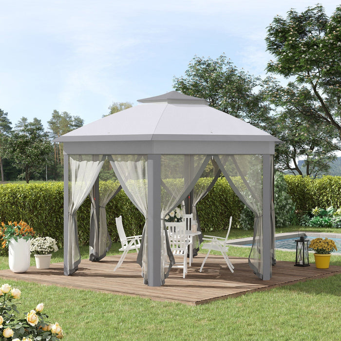 Hexagonal Pop Up Gazebo With Mesh Sides, 4x4m