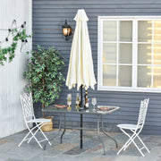 Outsunny Glass Top Garden Table Curved Metal Frame w/ Parasol Hole 4 Legs Outdoor  Balcony Sturdy Friends Family Dining Table  -Grey Outsunny