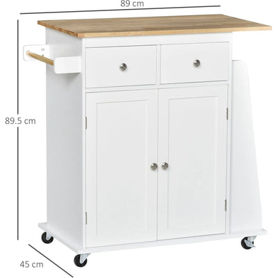 Kitchen Island With Spice Rack, White With Rubber Wood Top Homcom