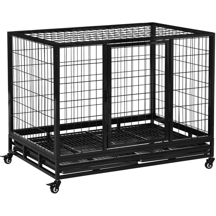 43" Large Heavy Duty Dog Kennel with Wheels, Black