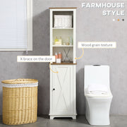 White Tall Bathroom Cabinet With Door & Adjustable Shelves Kleankin
