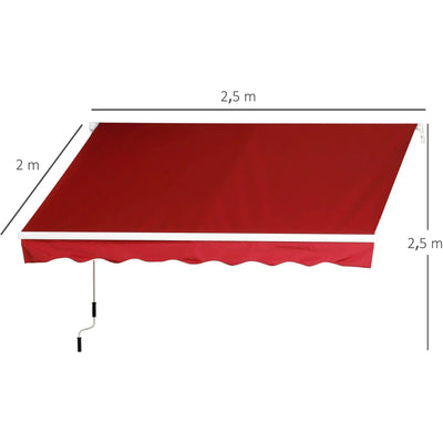 Manual Retractable Awning, 2.5x2 m, Dark Red Outsunny