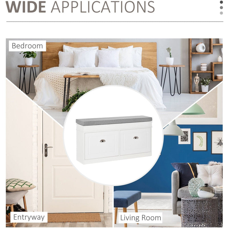Cushioned Shoe Storage Bench with 2 Drawers For Entryway