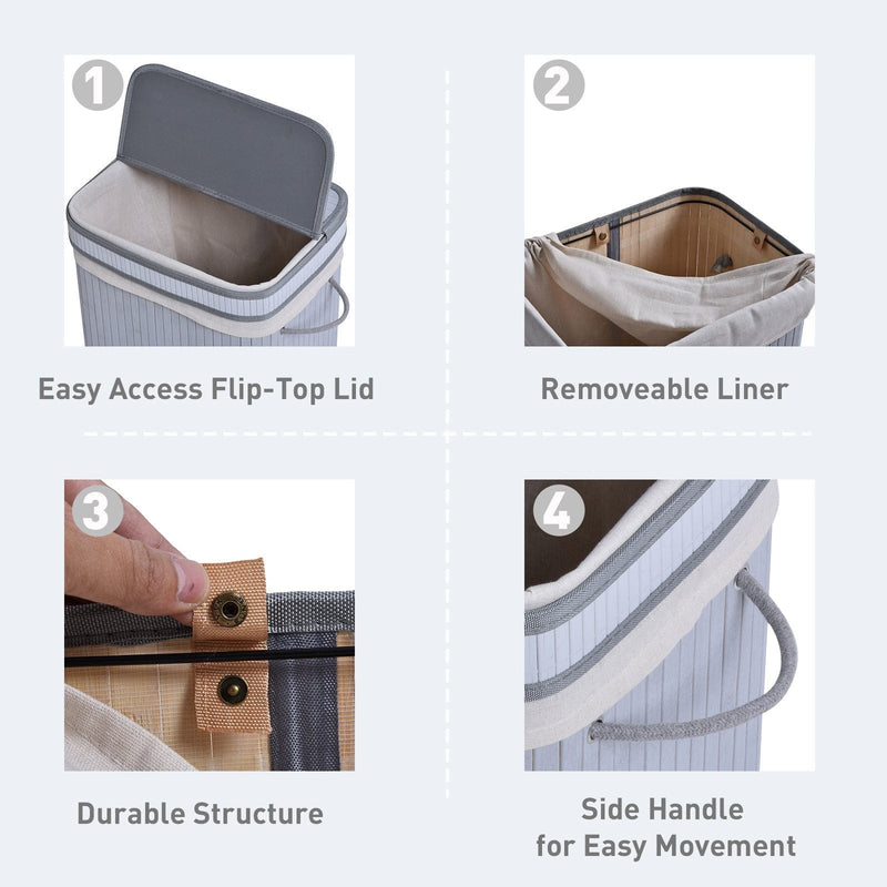 Foldable Laundry Basket, Grey Wood