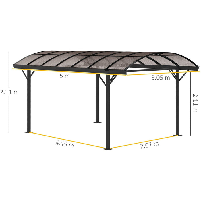 Carport Gazebo, Metal Frame, Polycarbonate Roof, 5x3m, Brown