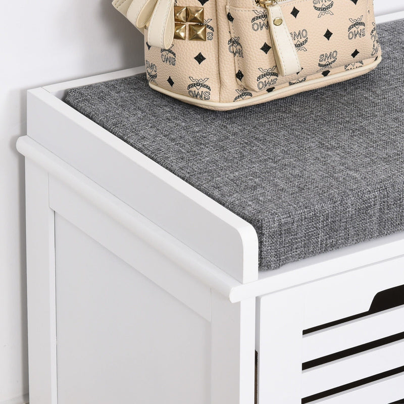 Shoe Storage Bench With Cushion and Drawers - White/Grey