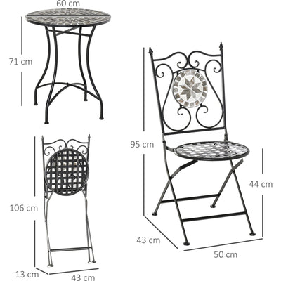 3-PC Mosaic Bistro Set with Folding Chairs Outsunny