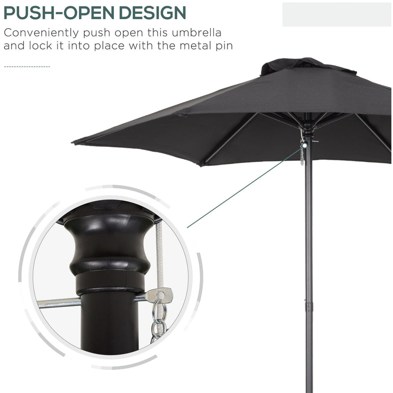 2m Patio Parasol - Outdoor Sun Shade, 6 Ribs Outsunny