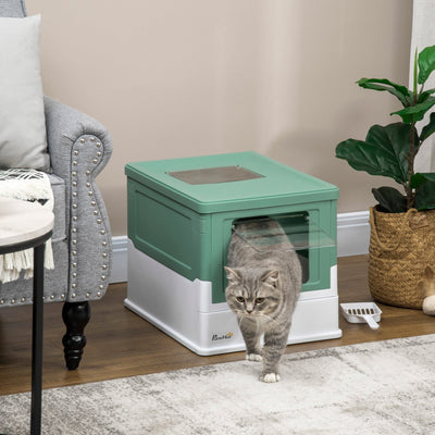 Green Hooded Cat Litter Box (47.5x35.5x36.7cm) Pawhut
