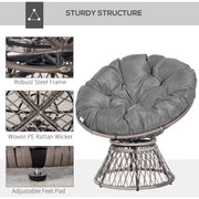 Outsunny 360° Swivel Rattan Papasan Moon Bowl Chair Round Lounge Garden Wicker Basket Seat with Padded Cushion Oversized for Outdoor Indoor, Grey Outsunny
