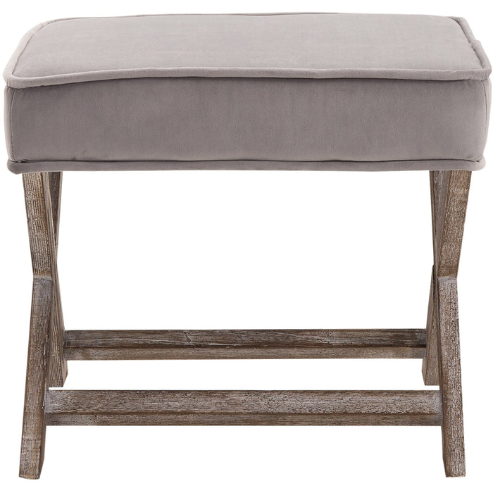 Shabby Chic Grey Velvet Footstool With X-Leg