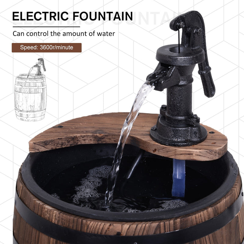 Outsunny Wood Barrel Patio Water Fountain Electric Pump Garden Decorative Ornament with Flower Planter Decor Outsunny
