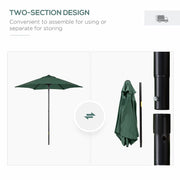 2m Outdoor Patio Parasol - Sun Shade, 6 Ribs Outsunny
