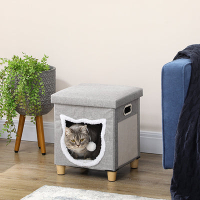 PawHut Cat Bed Ottoman, Grey with Ball Toy PawHut