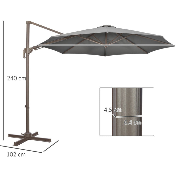 3m Cantilever Garden Parasol with 360° Rotation, Dark Grey