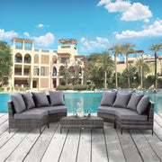 4 Seater Half Moon Rattan Sofa & Table Set, Grey Outsunny