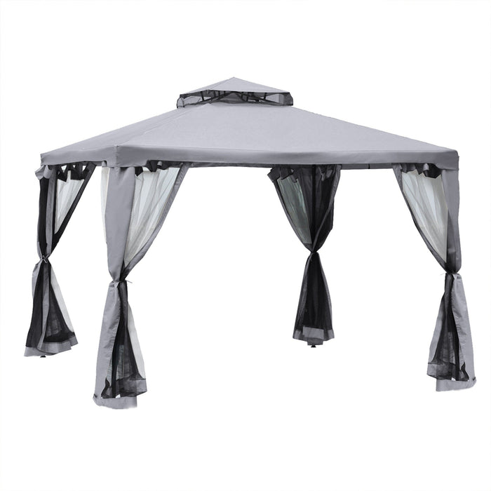 Stylish Metal Frame Gazebo With Mesh Sides, Vented Roof, 3x3